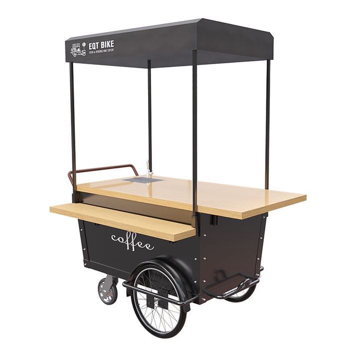 Coffee Hand Push Cart Vendor With 304 Stainless Steel Work Table