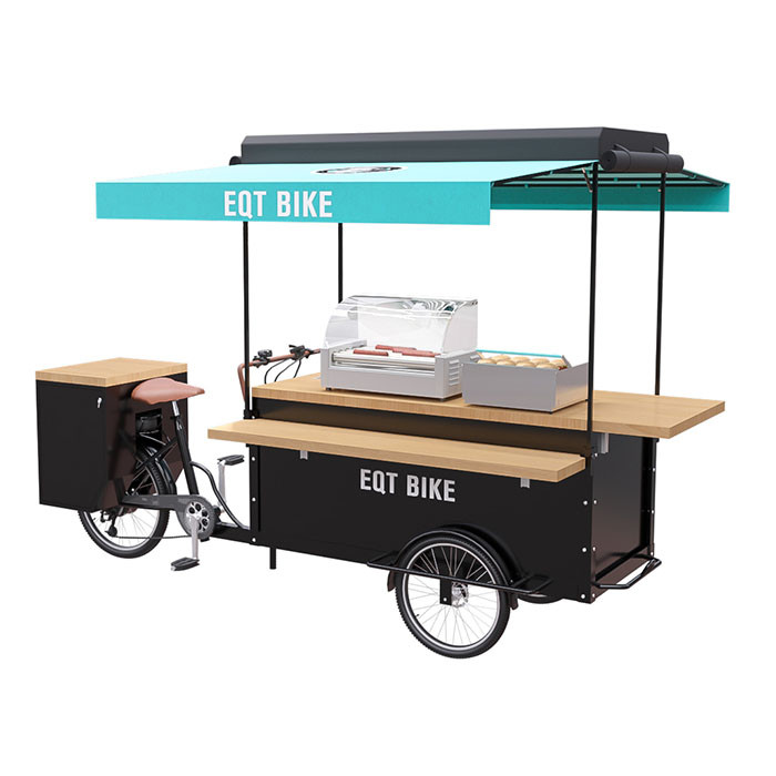 Europe Style Scooter Food Cart High Carbon Steel Frame With Wooden Box
