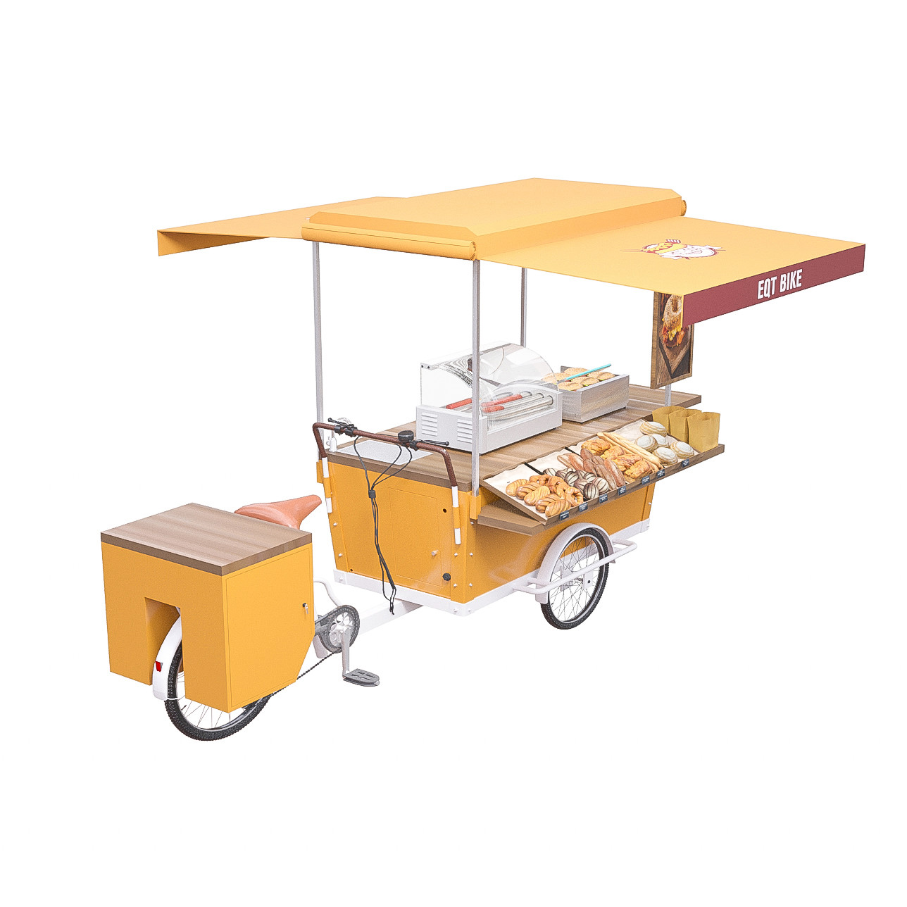 Solid Wood Anti Fouling Three Wheels OEM Burger Food Cart