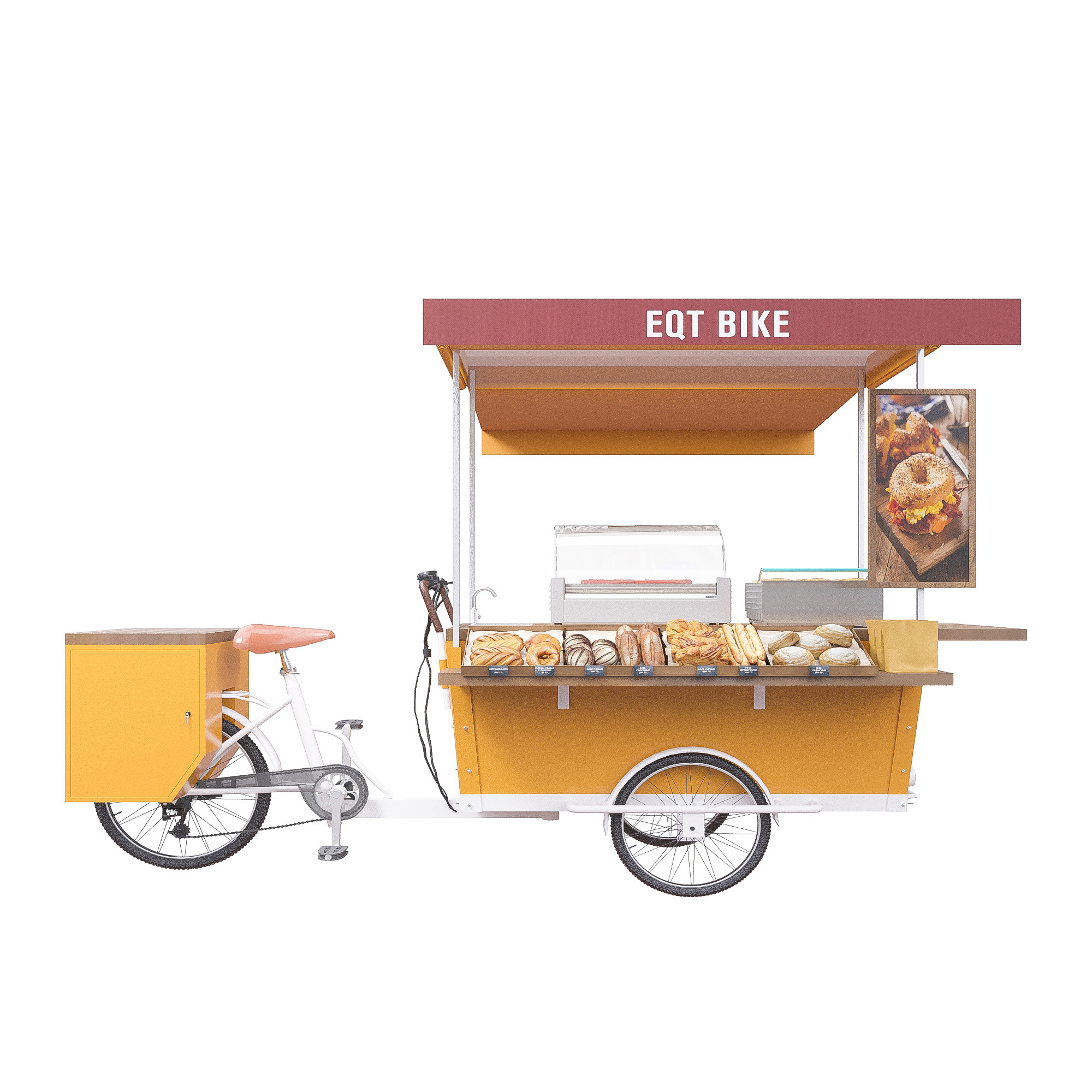 CE Integrated Box Structure 150KG Load Vending Food Cart