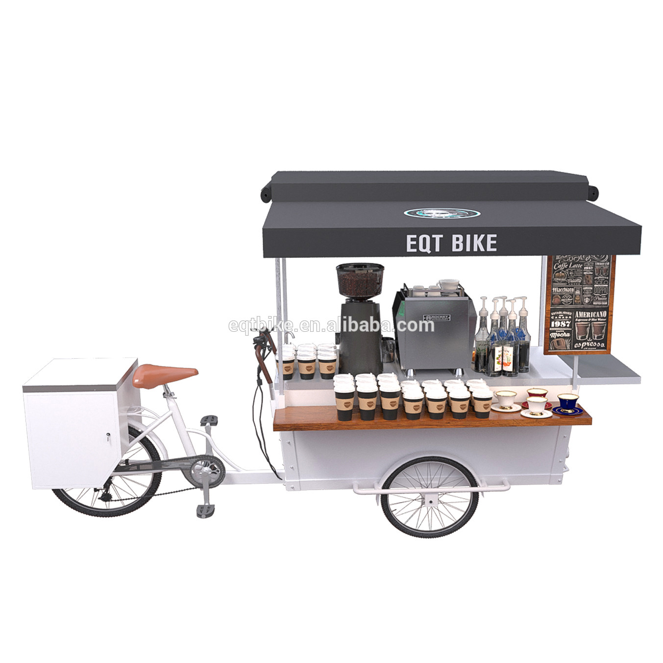 300kg Load Wood Vending Box Structure Coffee Bike Cart