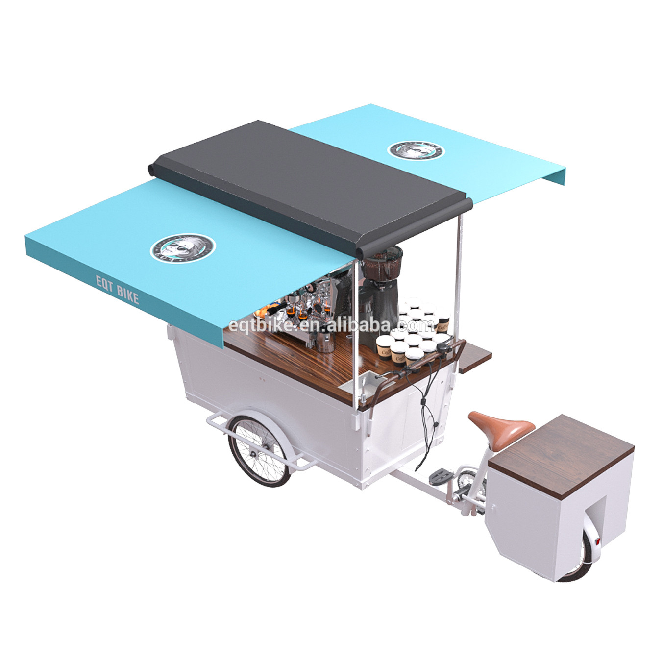 SS304 Worktable Wooden 300KG Load Mobile Coffee Cart