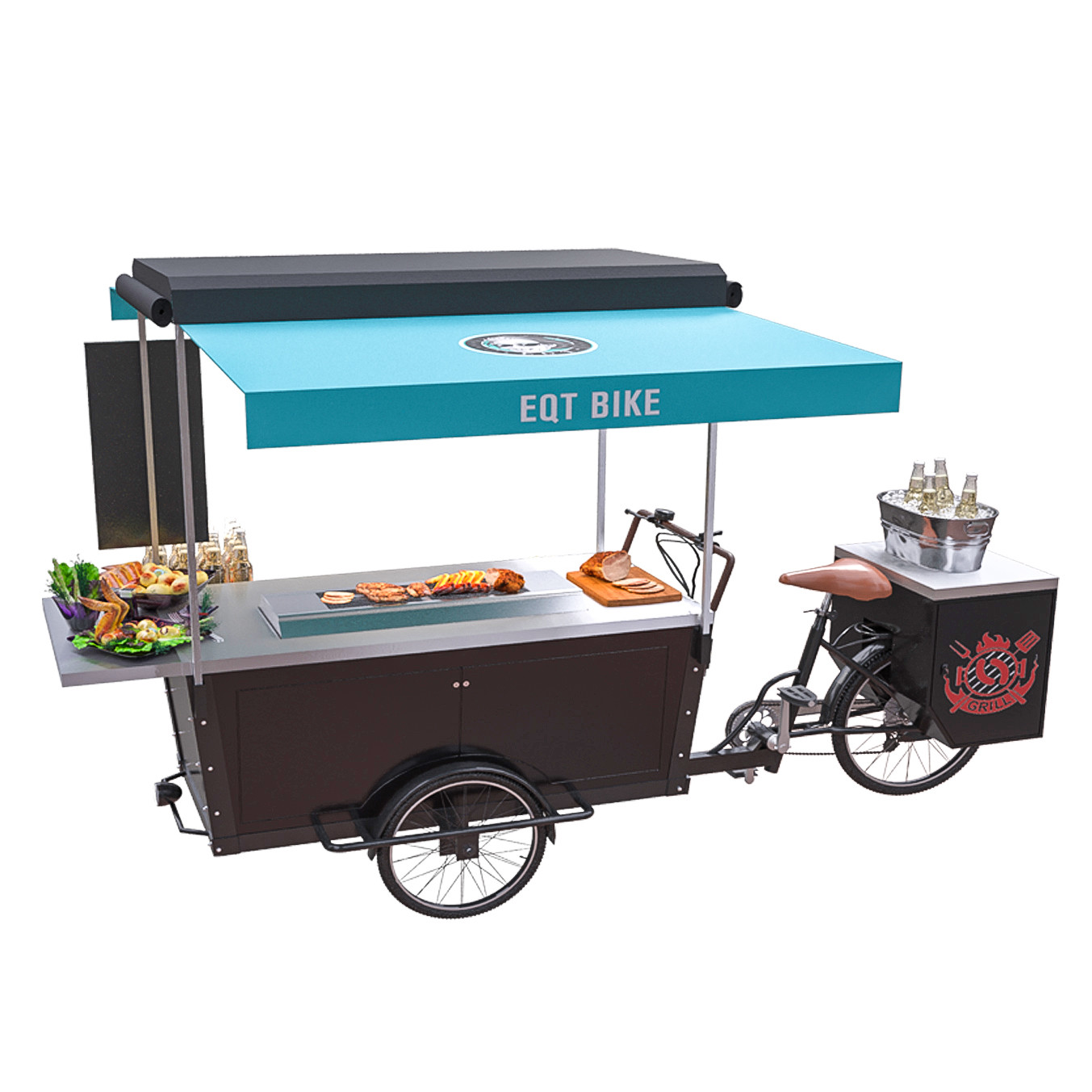 Box Structure Outdoor 48V Street Tricycle Hot Dog Cart