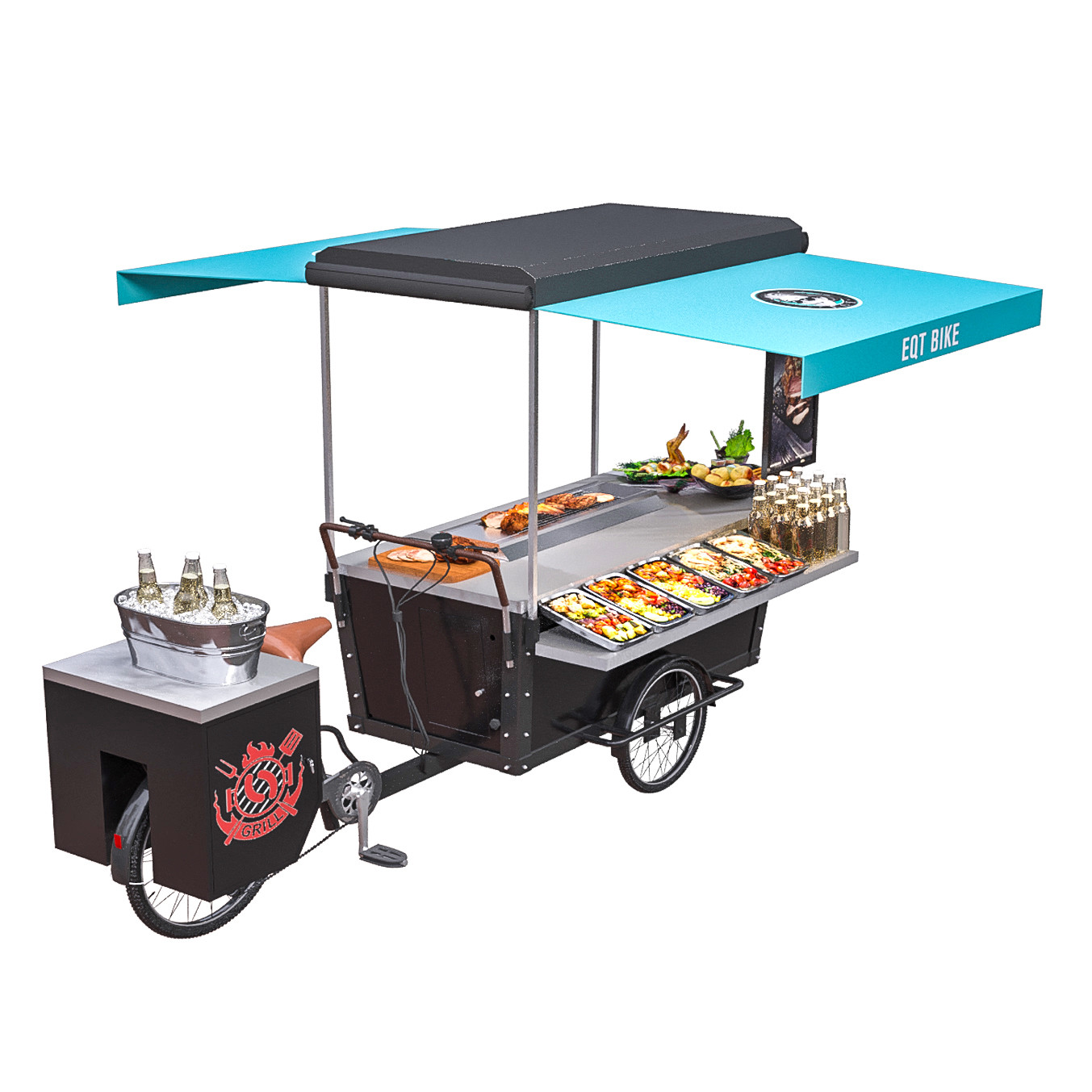 SS304 Electric Grill Mobile Street BBQ Food Tricycle