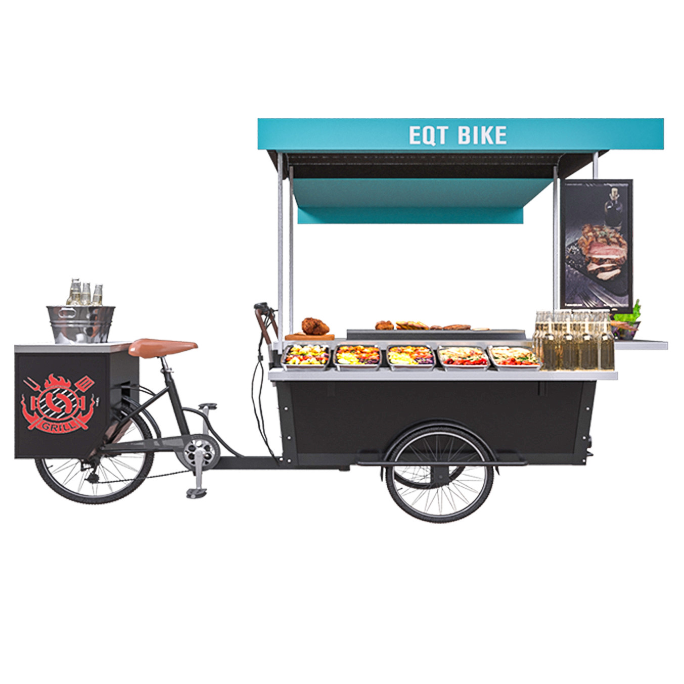 Customized Street Mobile 350W 11.3rpm BBQ Food Cart