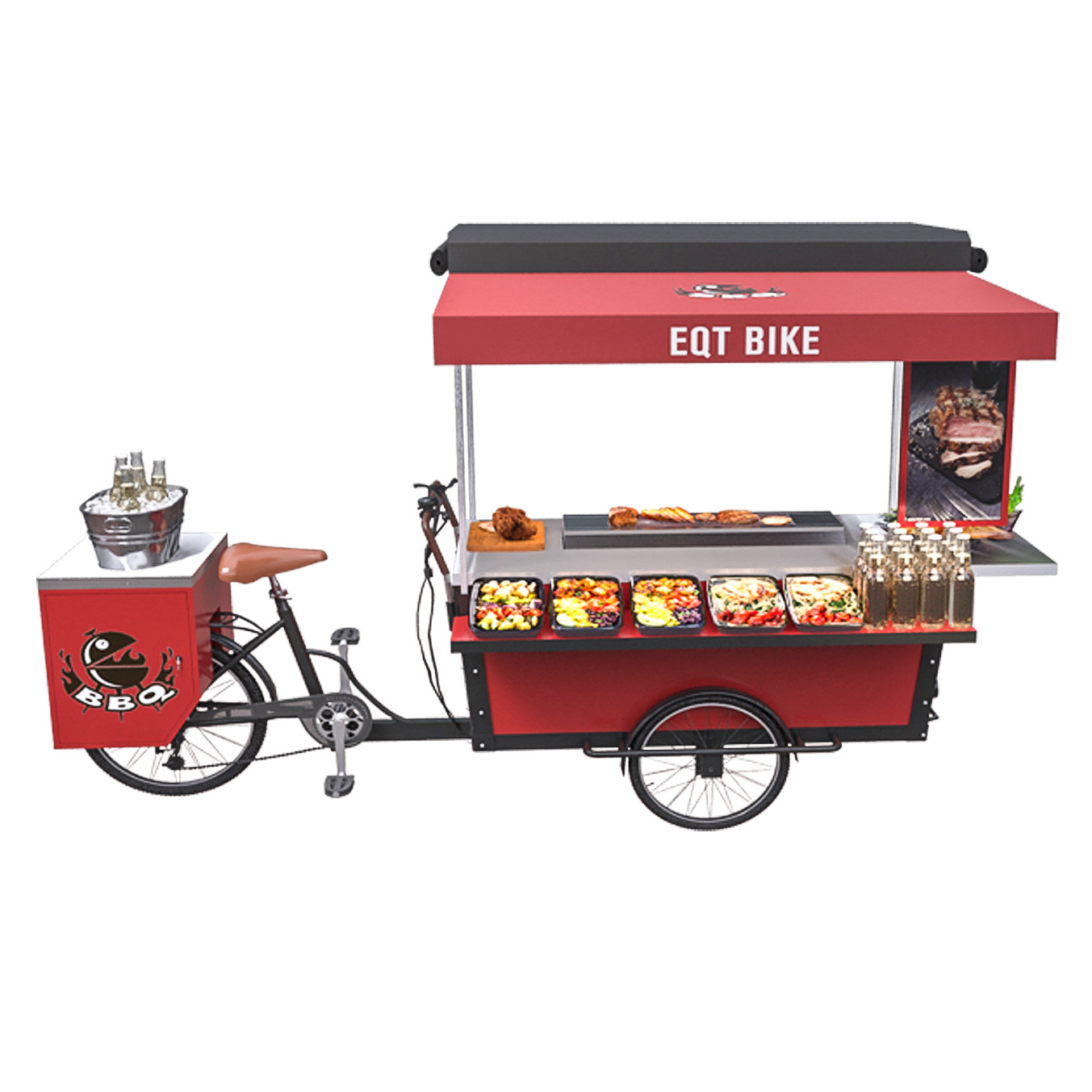 350W Outdoor Mobile Food Tricycle Bbq Vending Cart