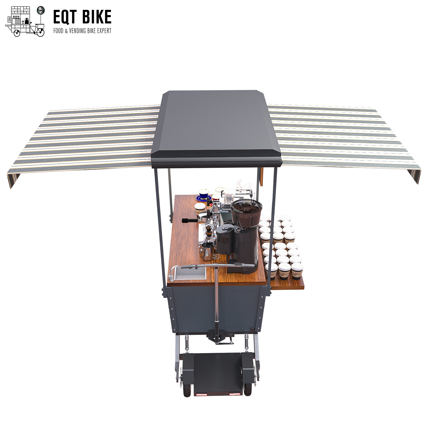 Outdoor Mobile Vending Coffee Bike Cart 48V With Stainless Steel Work Table